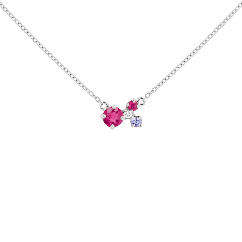 Cluster náhrdelník s turmalínem, tanzanitem, rubínem a diamantem Millie 111553