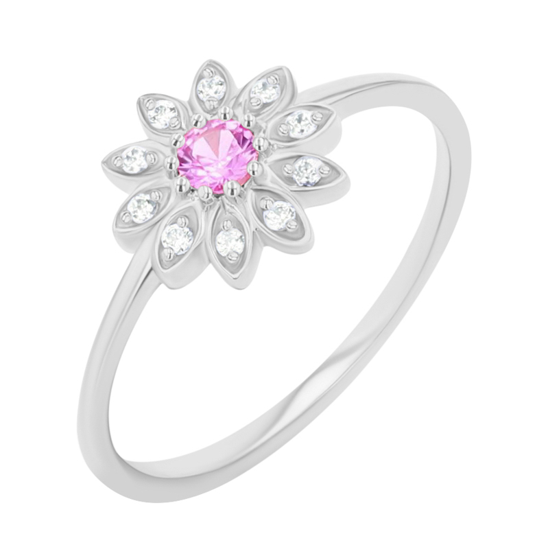Květinový prsten s růžovým safírem a lab-grown diamanty Noely 112953