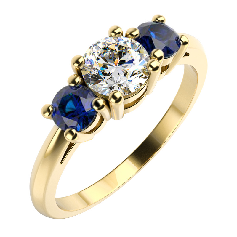 Zásnubní prsten s diamantem a safíry 
