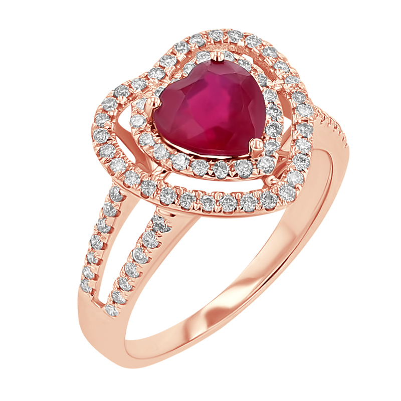 Zlatý prsten s rubínovým srdcem a diamanty Isabel 114573