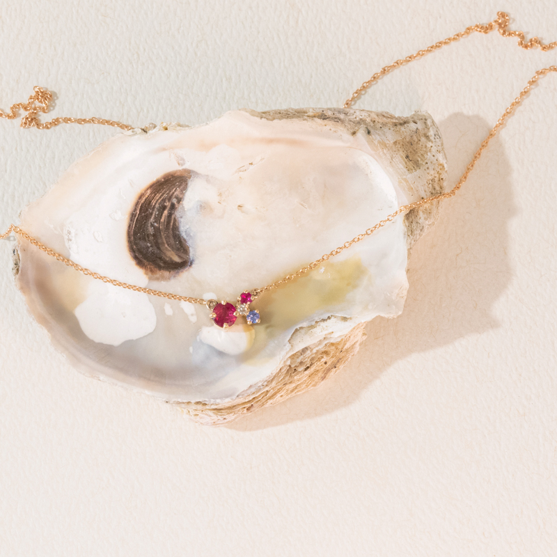 Stříbrný cluster náhrdelník s turmalínem, tanzanitem, rubínem a diamantem Millie 116143