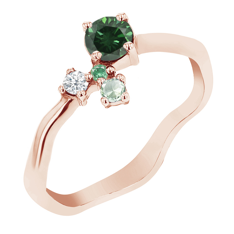 Cluster prsten se zeleným diamantem a drahokamy Roche 124643
