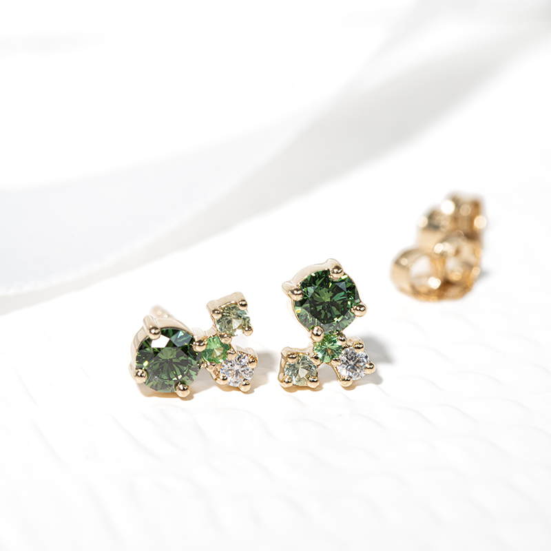 Cluster kolekce šperků se zelenými diamanty a drahokamy Halli 127043