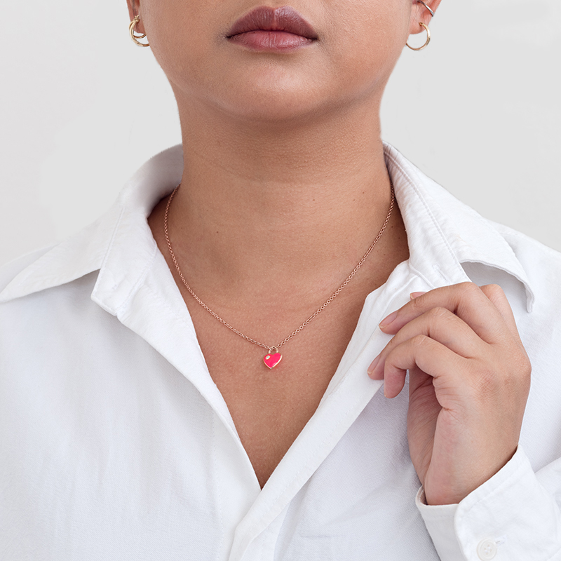 Růžový keramický přívěsek ve tvaru srdce s diamantem Dafni 128753