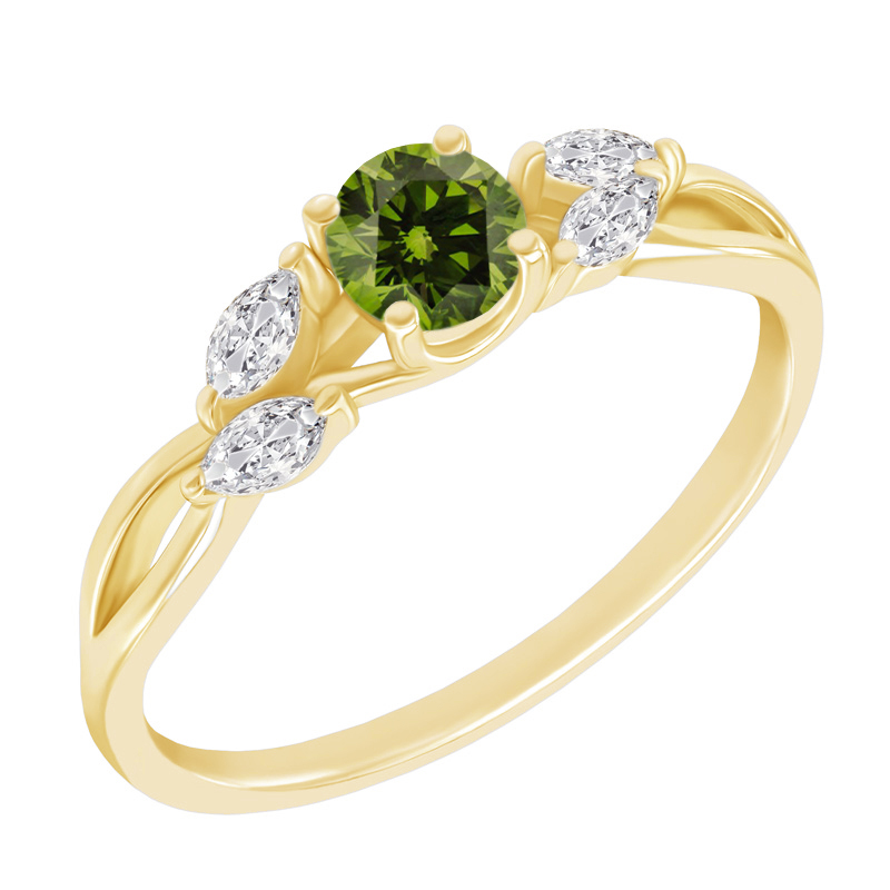 Zásnubní prsten se zeleným diamantem a marquise lab-grown diamanty Halym 132393