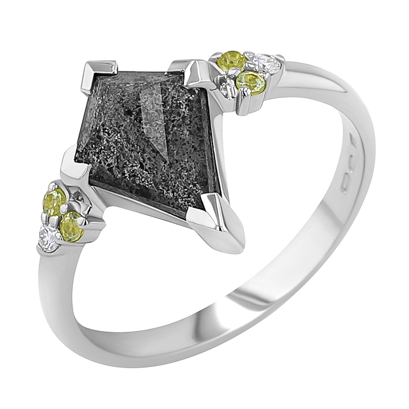 Neobyčejný prsten s dendritickým quartzem a olivínem Kettil 135113