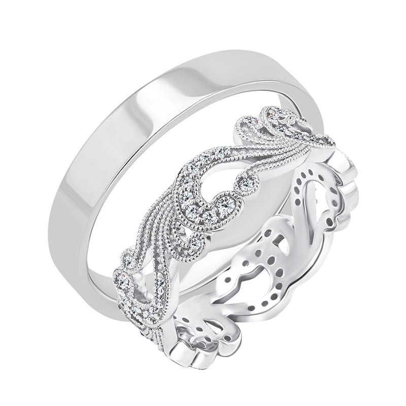 Eppi Platinový vintage eternity prsten s diamanty a pánský plochý prsten Christine RW41871