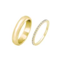 Zlatý eternity prsten s diamanty a pánský půlkulatý snubní prsten Sigi