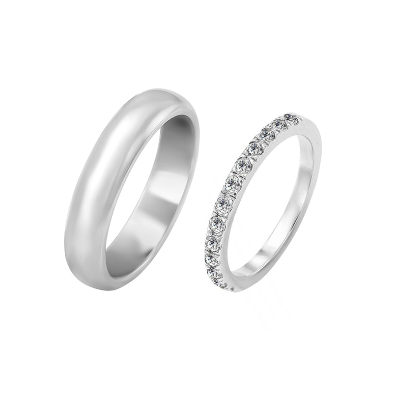 Dámský diamantový eternity prsten a pánský půlkulatý snubní prsten Sue 29593