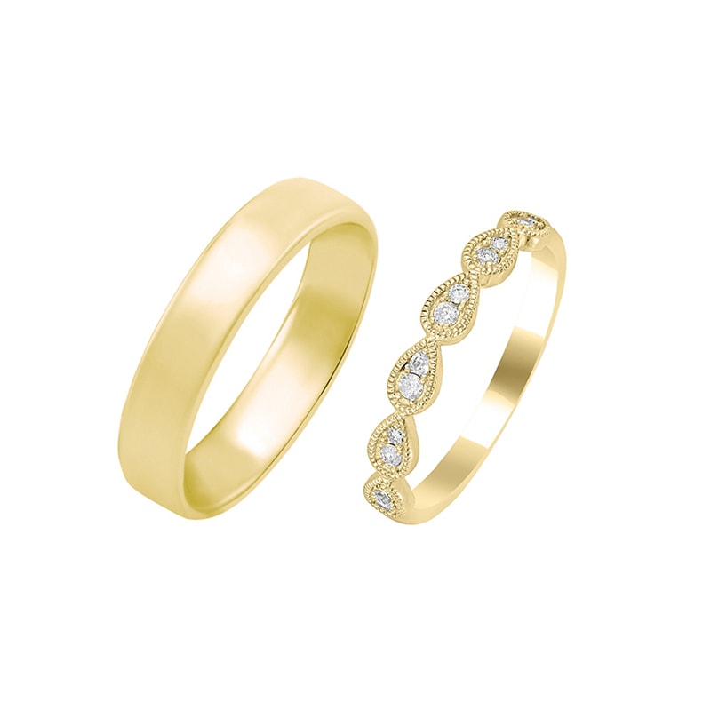 Snubní prsteny s vintage obroučkou a klasickým pánským prstenem 29893