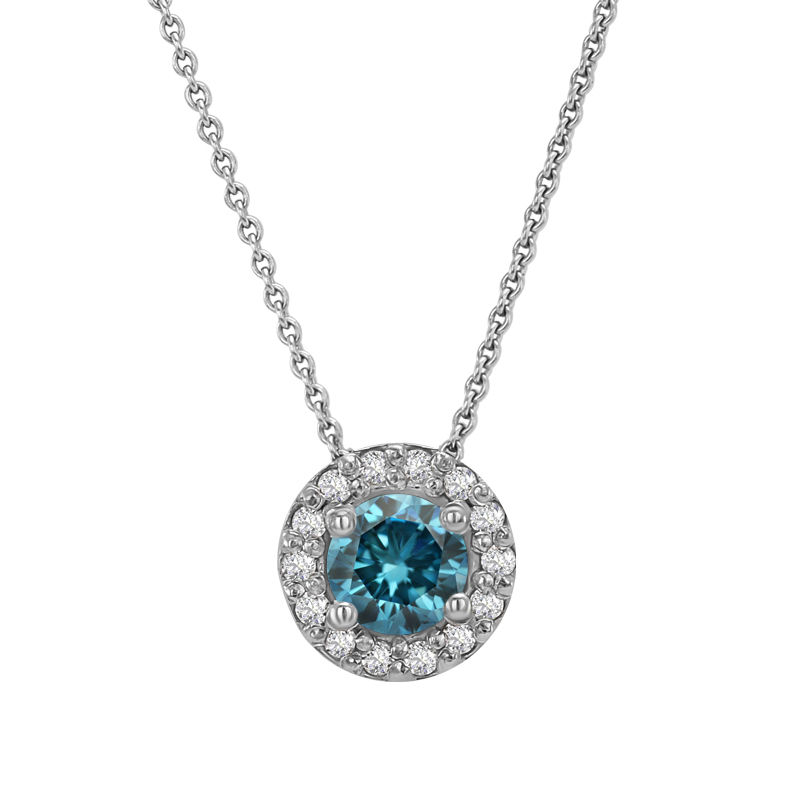 Zlatý halo náhrdelník s modrým diamantem 32233