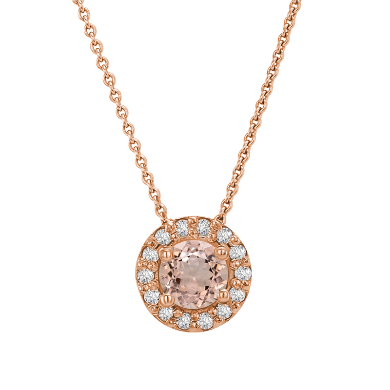 Zlatý halo náhrdelník s morganitem a diamanty