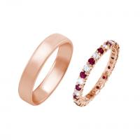 Zlatý eternity prsten s rubíny a diamanty a pánský komfortní prsten Sagar