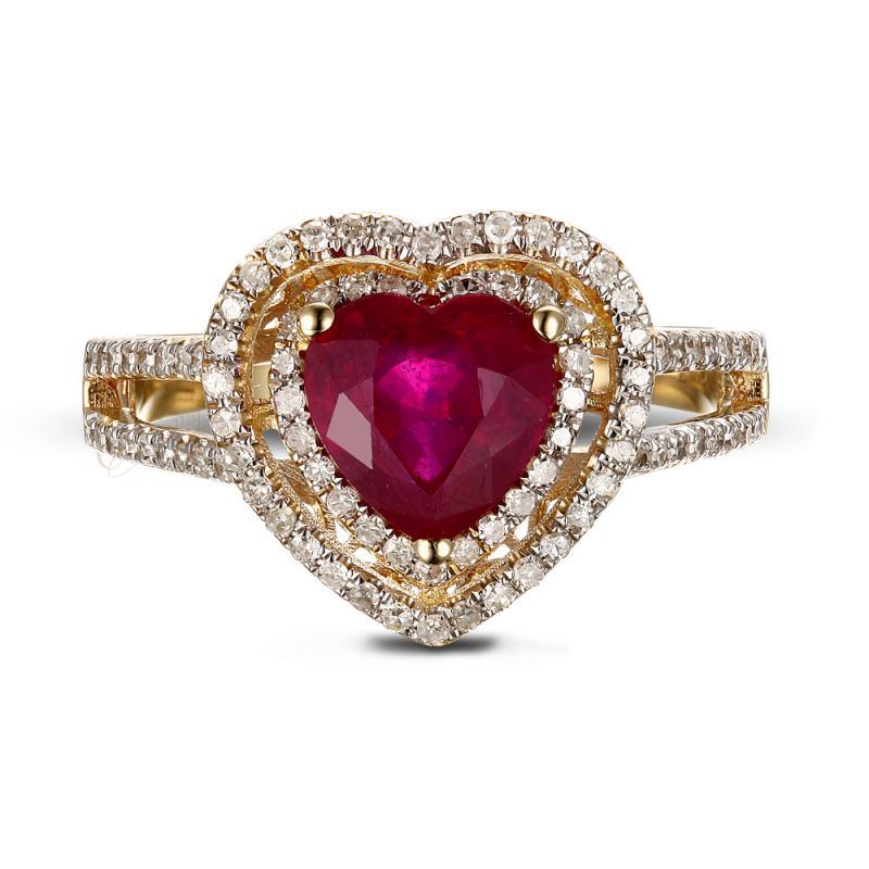 Zlatý prsten s rubínovým srdcem a diamanty Isabel 3693