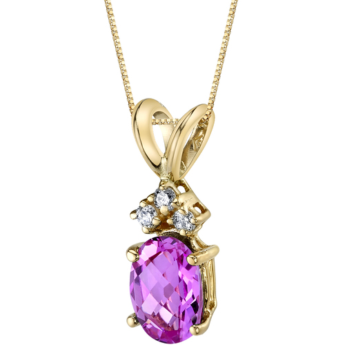 Zlatý náhrdelník s oválným růžovým safírem a diamanty Tamatha