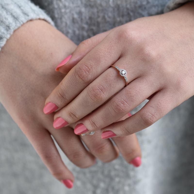 Zlatý halo prsten s diamanty 40893