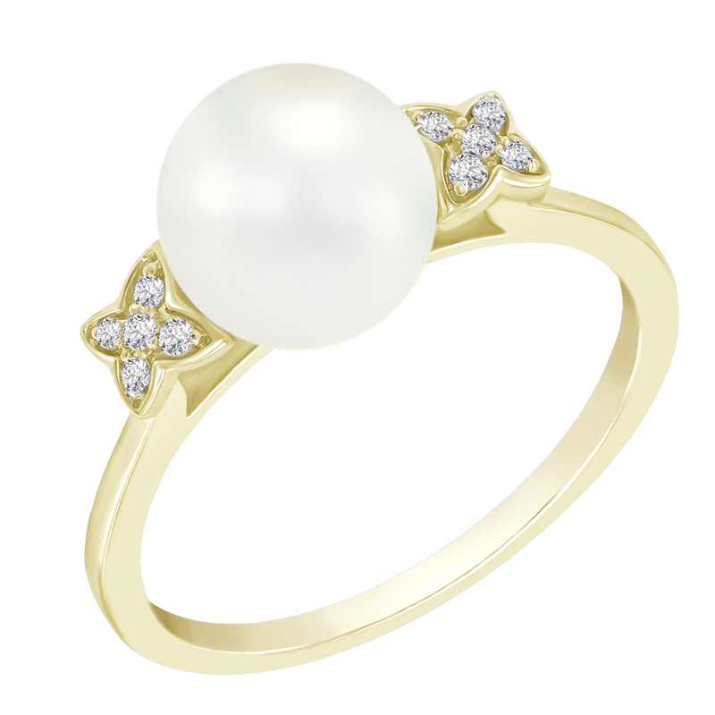 Zlatý prsten s perlou a diamanty 41173