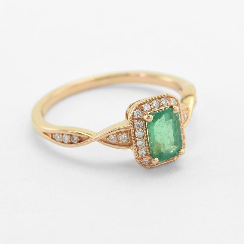 Smaragdový zlatý prsten s diamanty 45903