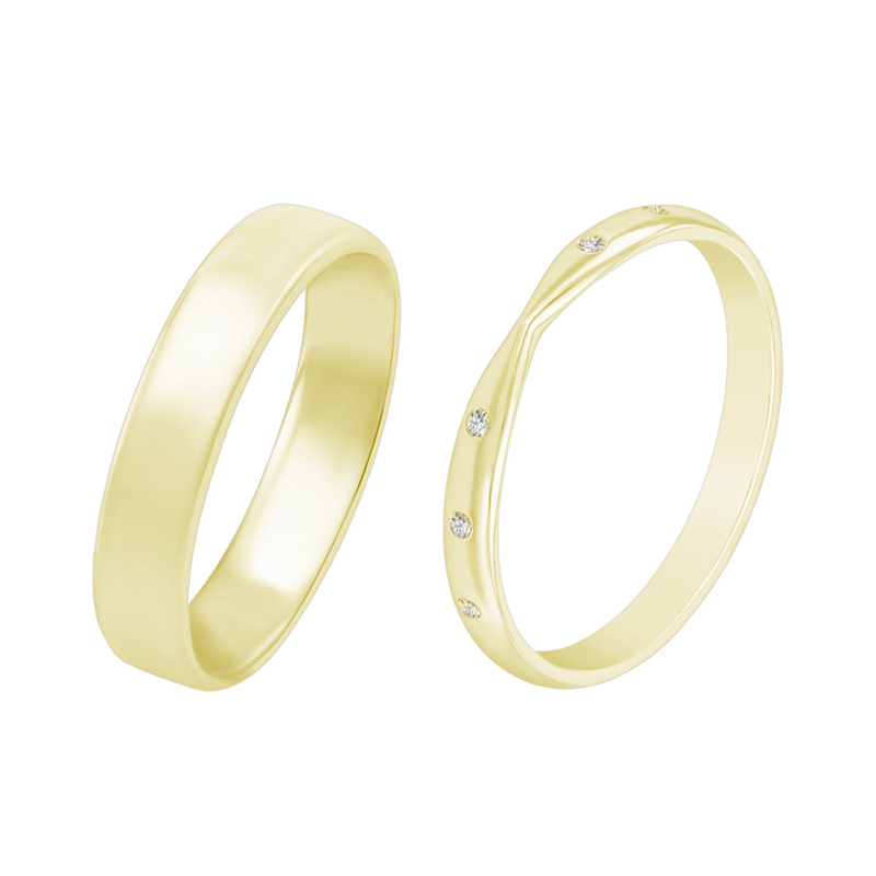 Zlaté prsteny s eternity dámským a pánským komfortním prstenem 47003