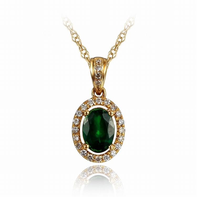 Zlatý náhrdelník s oválným zeleným granátem a diamanty 4703