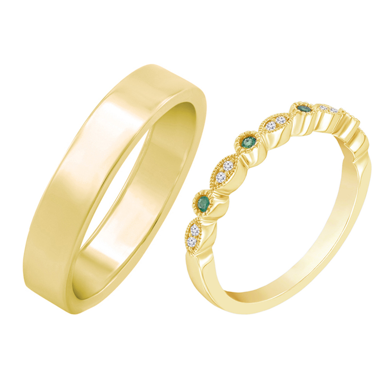Zlatý prsten se smaragdy a diamanty a pánský plochý 58603