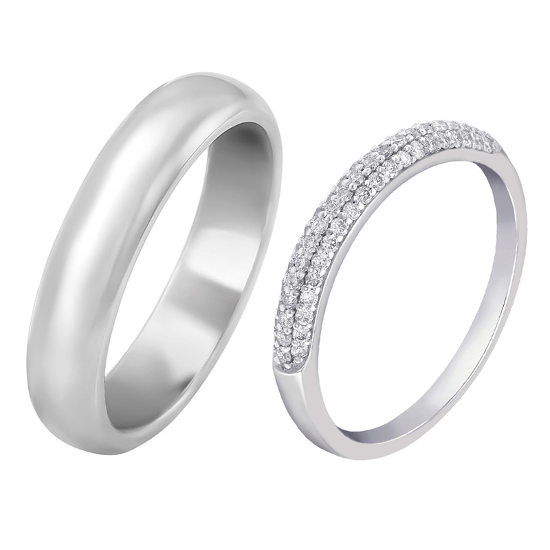Dámský diamantový eternity prsten a pánský půlkulatý snubní prsten 58633