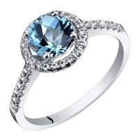 Zlatý halo prsten s modrým a bílými topazy Maala