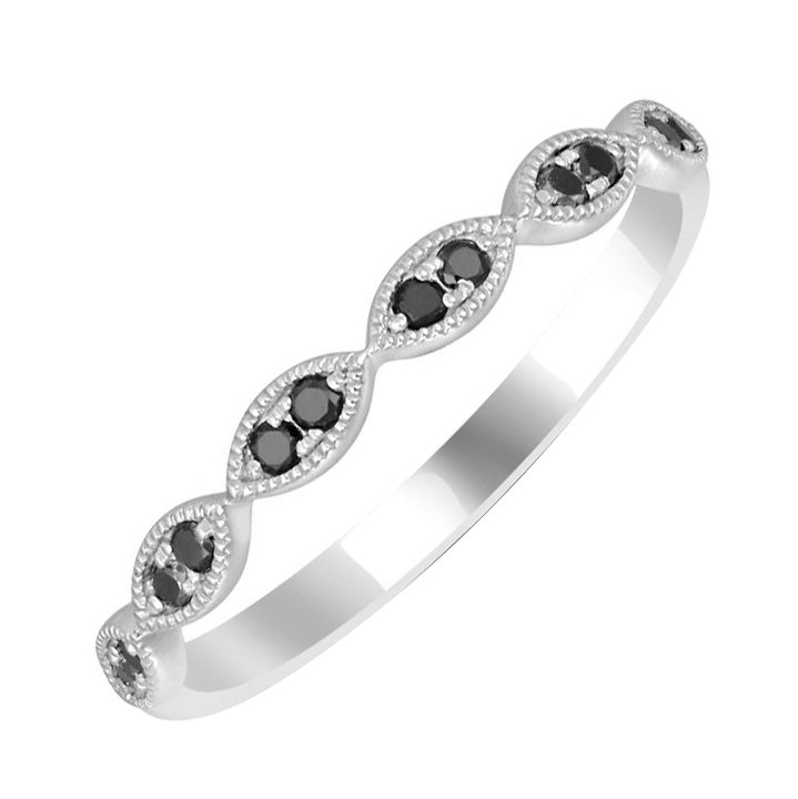 Něžný eternity prsten z bílého zlata s černými diamanty 59593