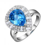 Zlatý prsten s modrou topazovou slzou a diamanty Kalina