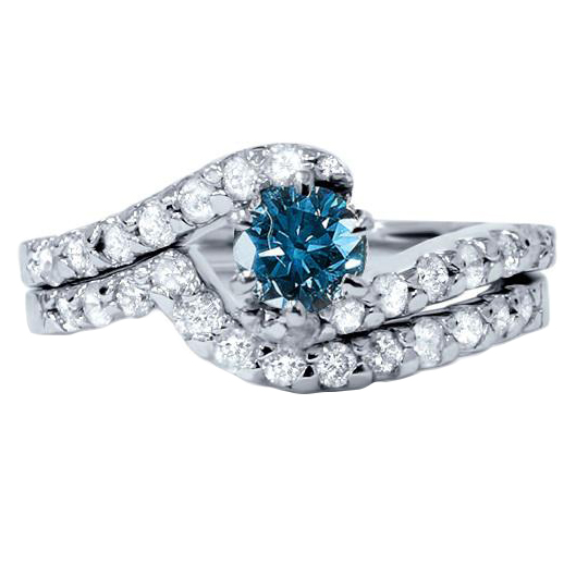 Svatební set s centrálním modrým diamantem