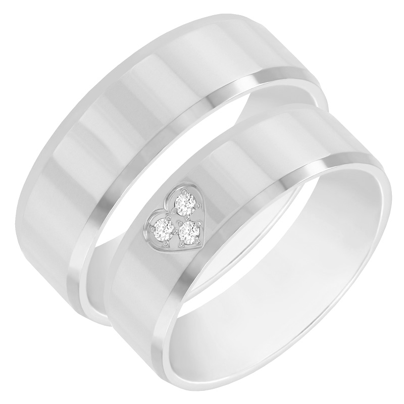 Snubní prsteny s reliéfem srdce a diamanty 60533