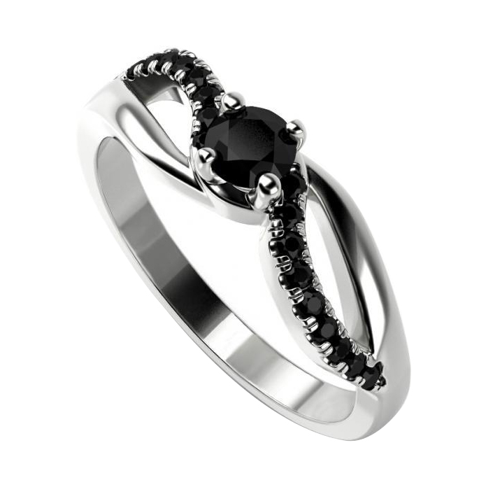Platinový zásnubní prsten s černými diamanty Gauri