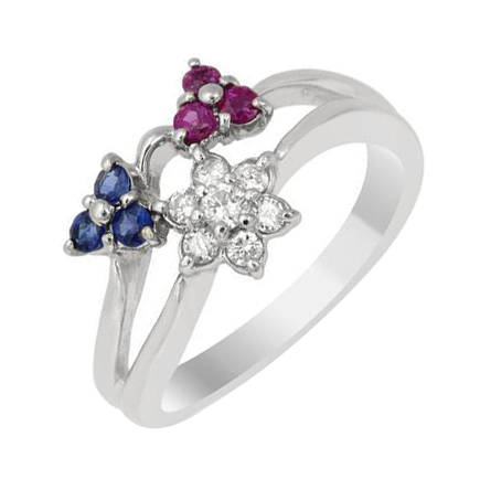 Drahokamové květy v platinovém prstenu Imara 60703