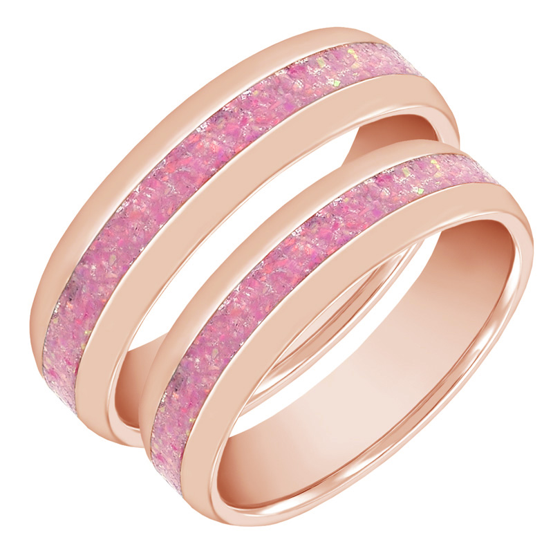 Zlaté snubní prsteny s růžovou opálovou výplní Paole 63183