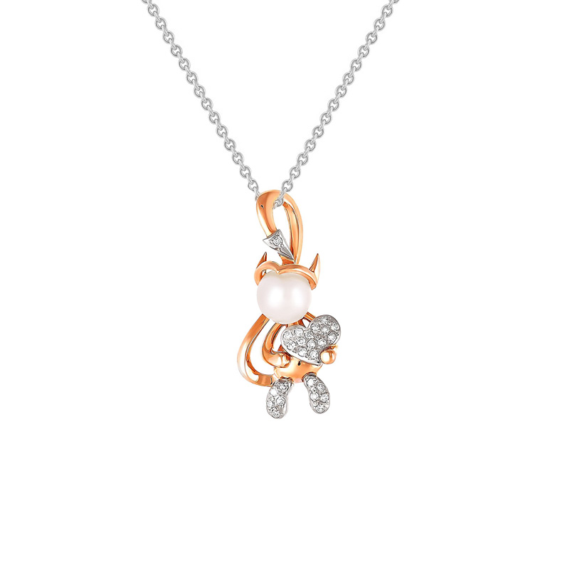 Zlatý diamantový náhrdelník s čertem a perlou