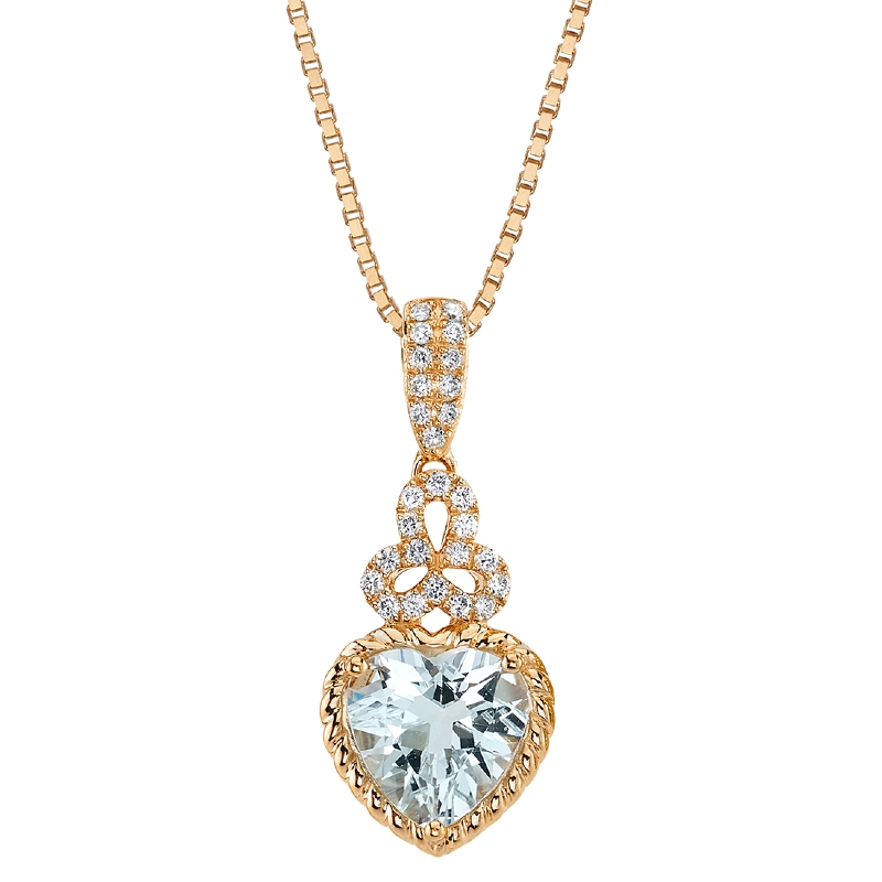 Zlatý náhrdelník s akvamarínovým srdcem a syntetickými diamanty