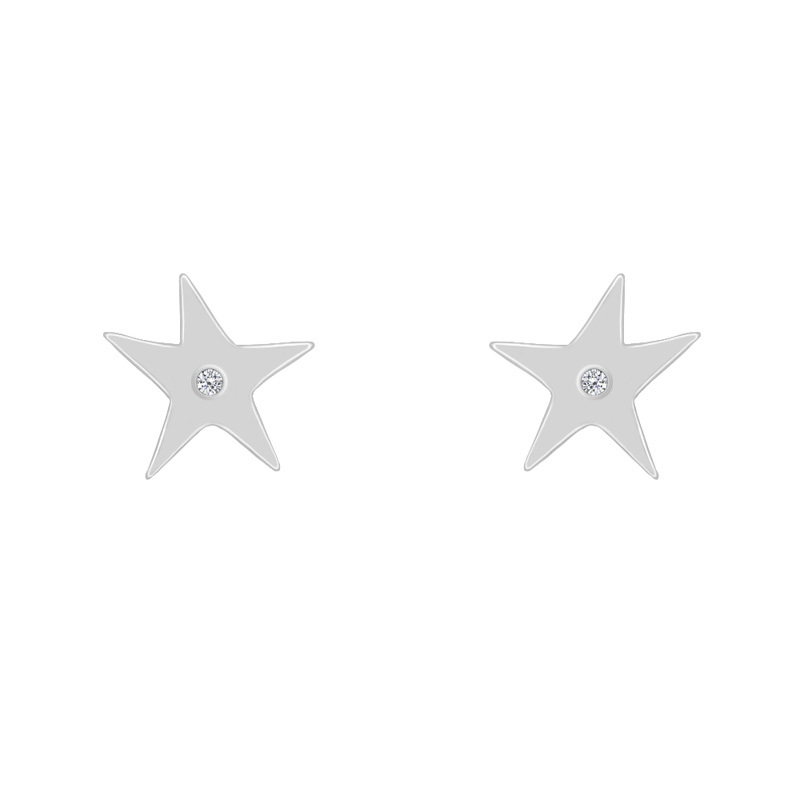 Eppi Stříbrné náušnice ve tvaru hvězdy s diamantem Jessamy E41162