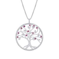 Stříbrný rhodolitový náhrdelník ve tvaru stromu života Decla