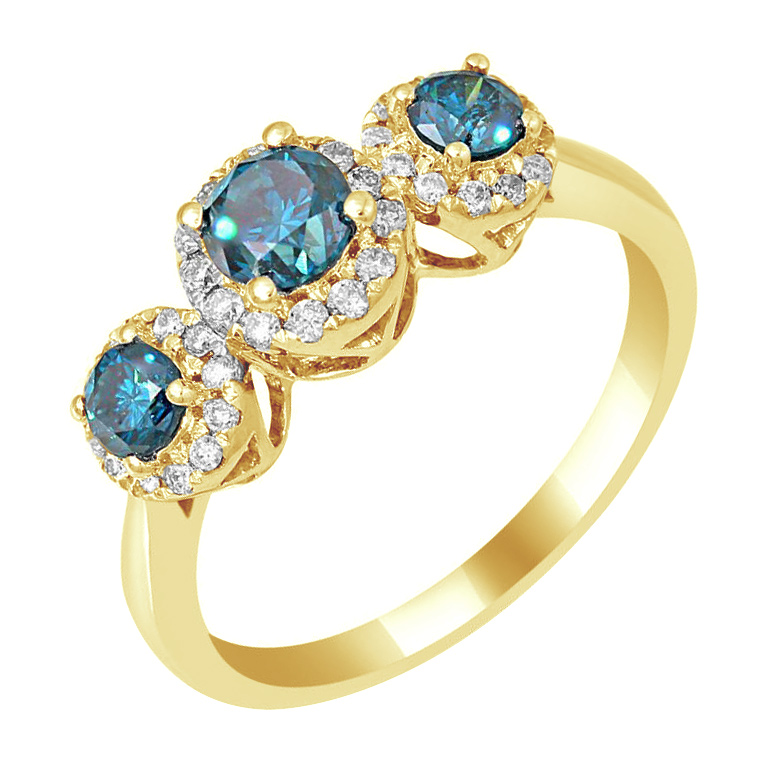Zlatý prsten s modrými a bílými diamanty 79083