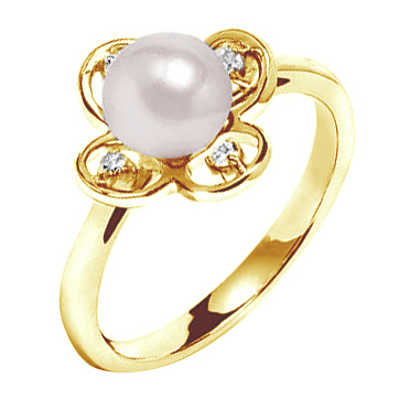 Zlatý prsten s perlou a diamanty 79163