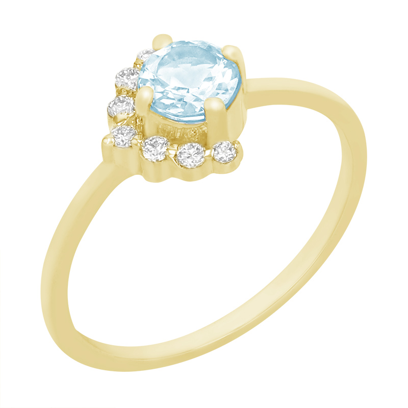 Prsten s akvamarínem a diamanty ze žlutého zlata