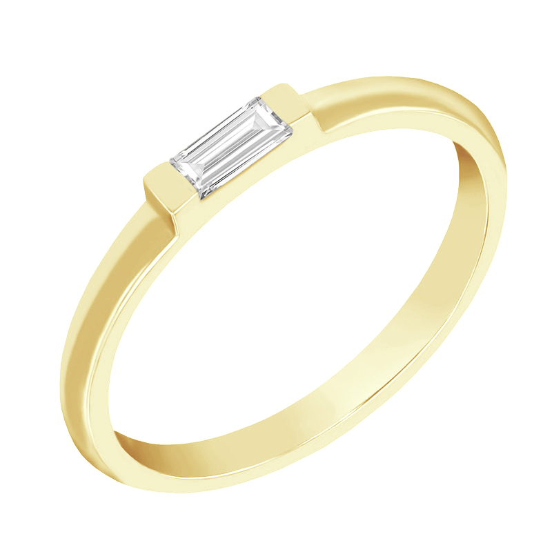 Zlatý prsten s bílým baguette safírem