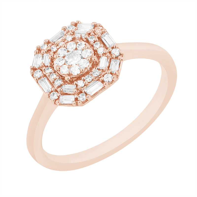 Luxusní halo prsten plný diamantů z růžového zlata