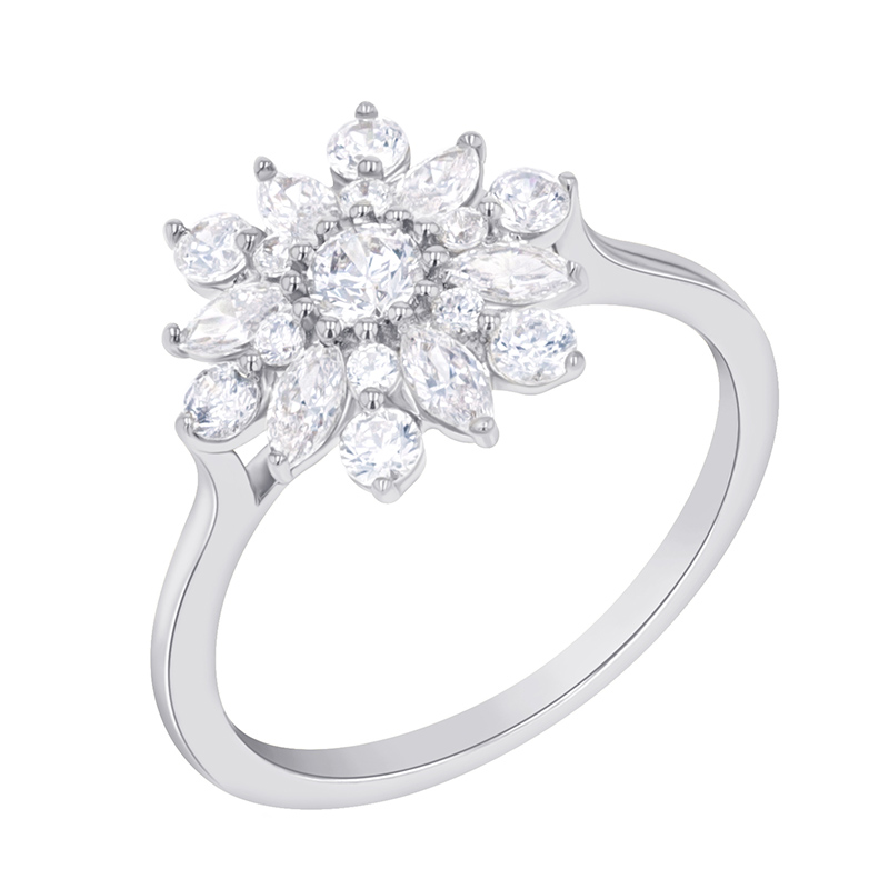 Prsten s diamantovou květinou ze zlata 89443