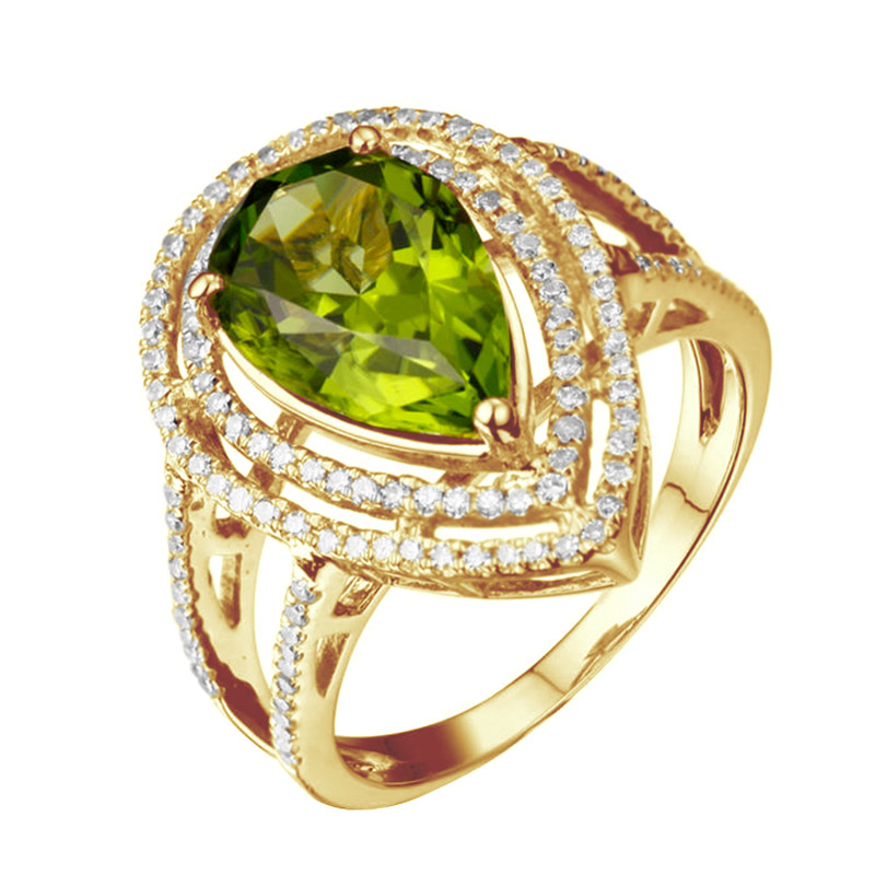 Prsten ze zlata s 4.91ct pear olivínem a diamanty Kierah