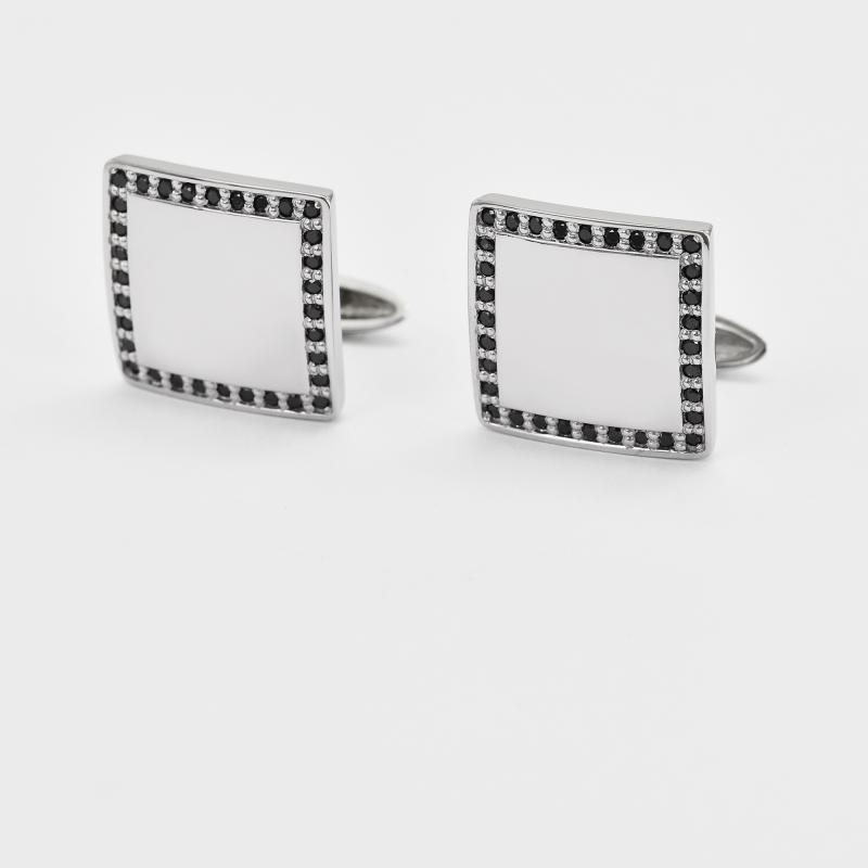 Stříbrné manžetové knoflíčky oválné s černými diamanty 9173
