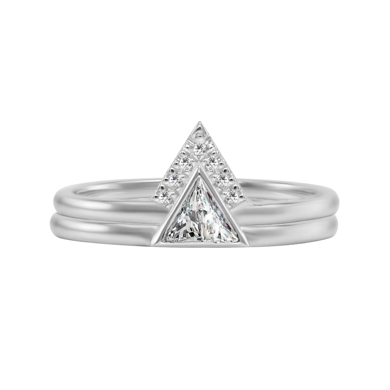 Zlatý svatební set prstenů ve tvaru trojuheníků