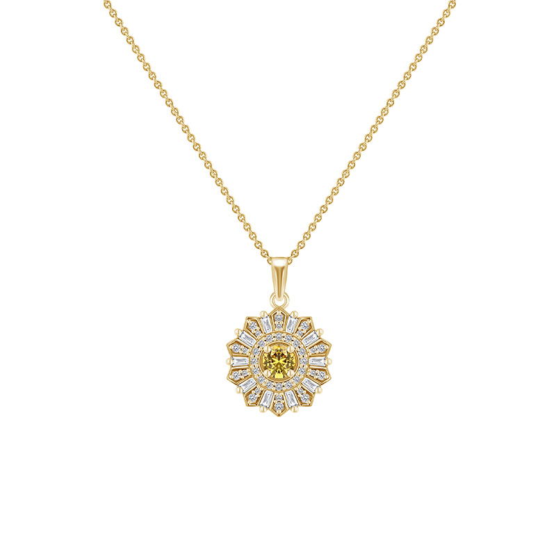 Diamantová slunečnice se žlutým safírem ze zlata 92033