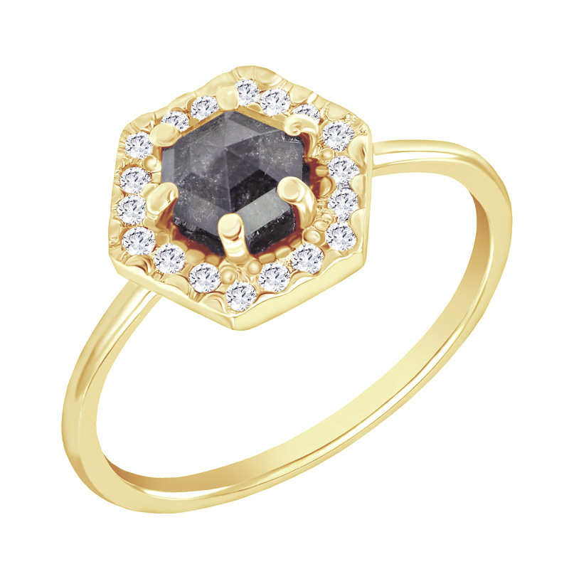 Zlatý halo prsten se salt and pepper diamantem Hexagon 96793