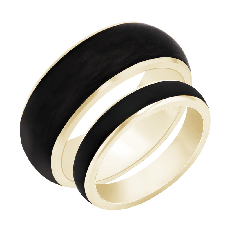 Půlkulaté snubní prsteny z karbonu a zlata Kaidan 99193